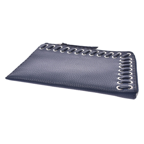Fendi Flat Bag Blue Navy Pouch Calf Clutch - Picture 3 of 12